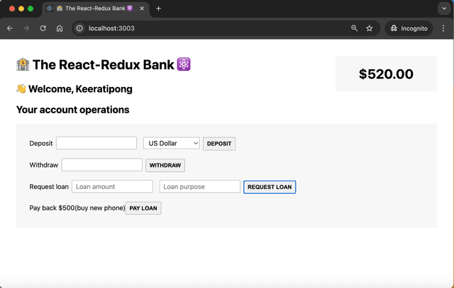 React Redux Bank
